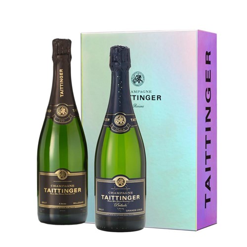 Taittinger Brut Vintage and Prelude Grand Crus in Branded Two Tone Gift Box